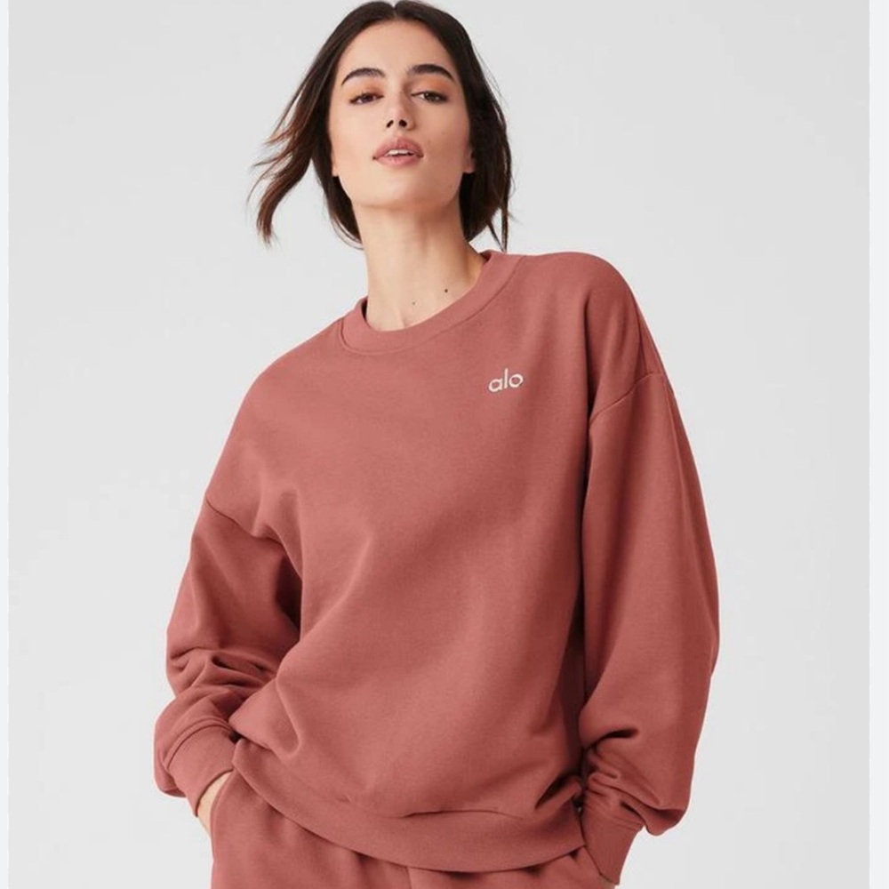 Alo Accolade Crew Neck Pullover- Terracotta - NEW